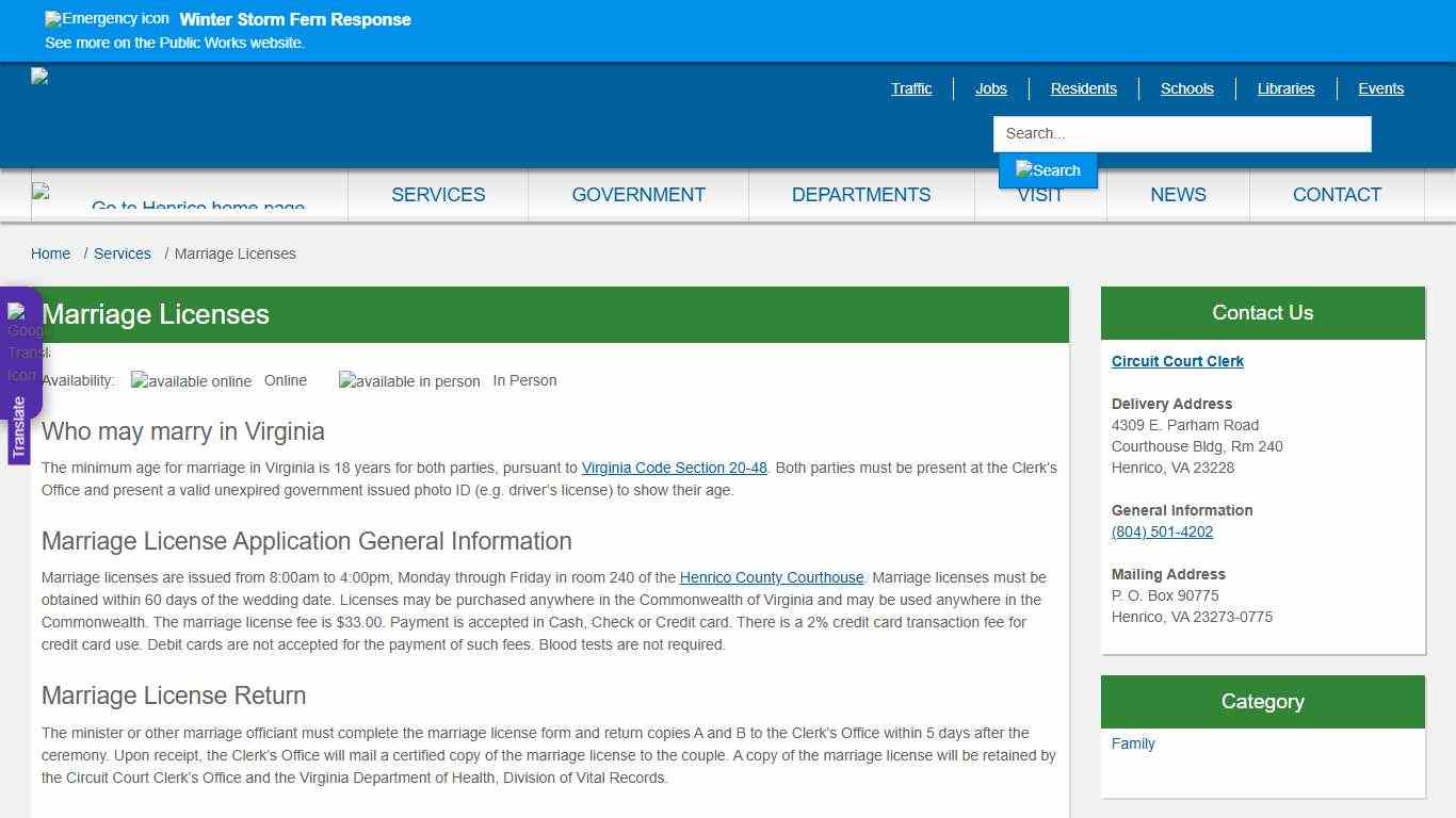 Marriage Licenses » Henrico County, Virginia