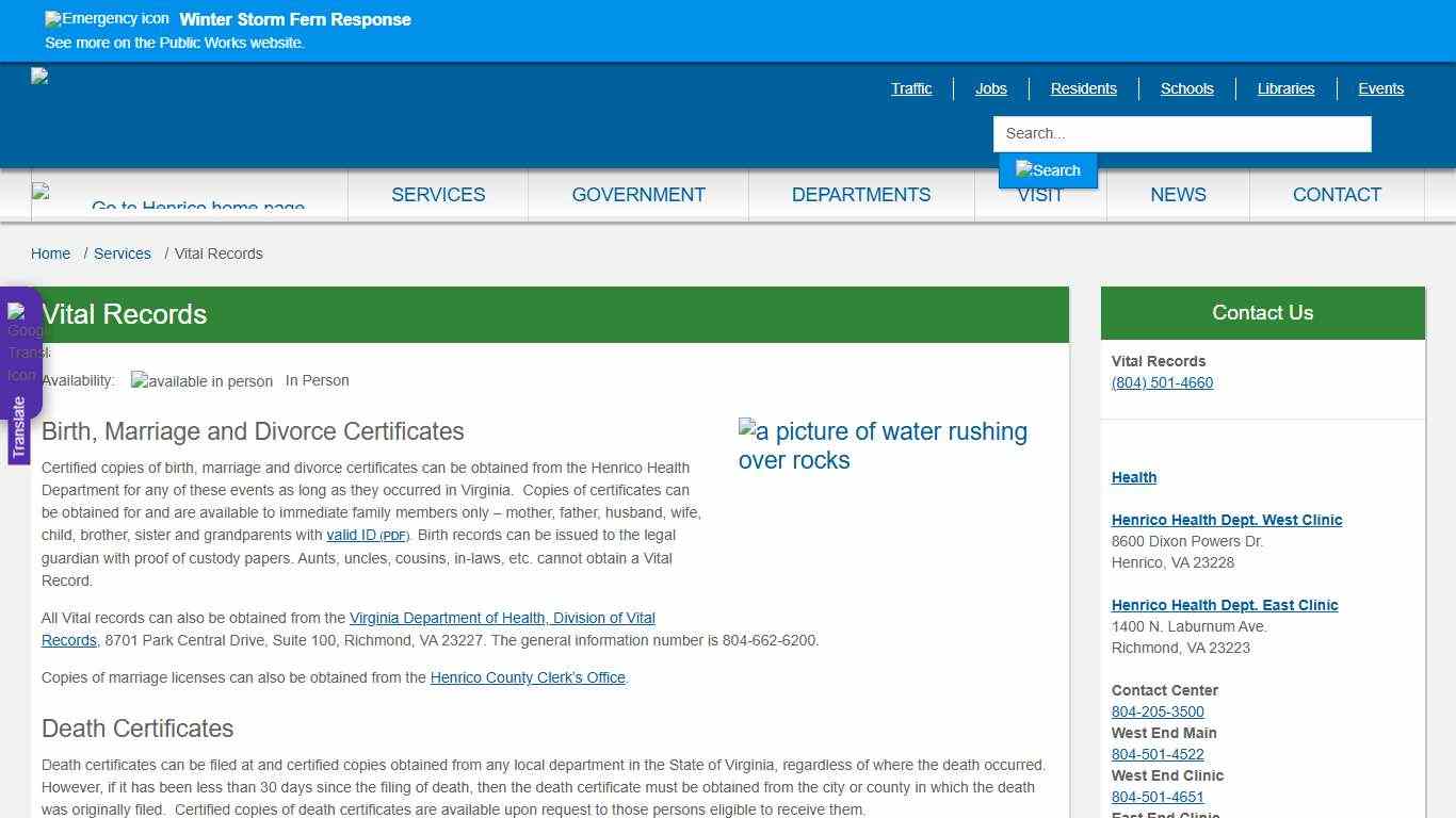 Vital Records » Henrico County, Virginia