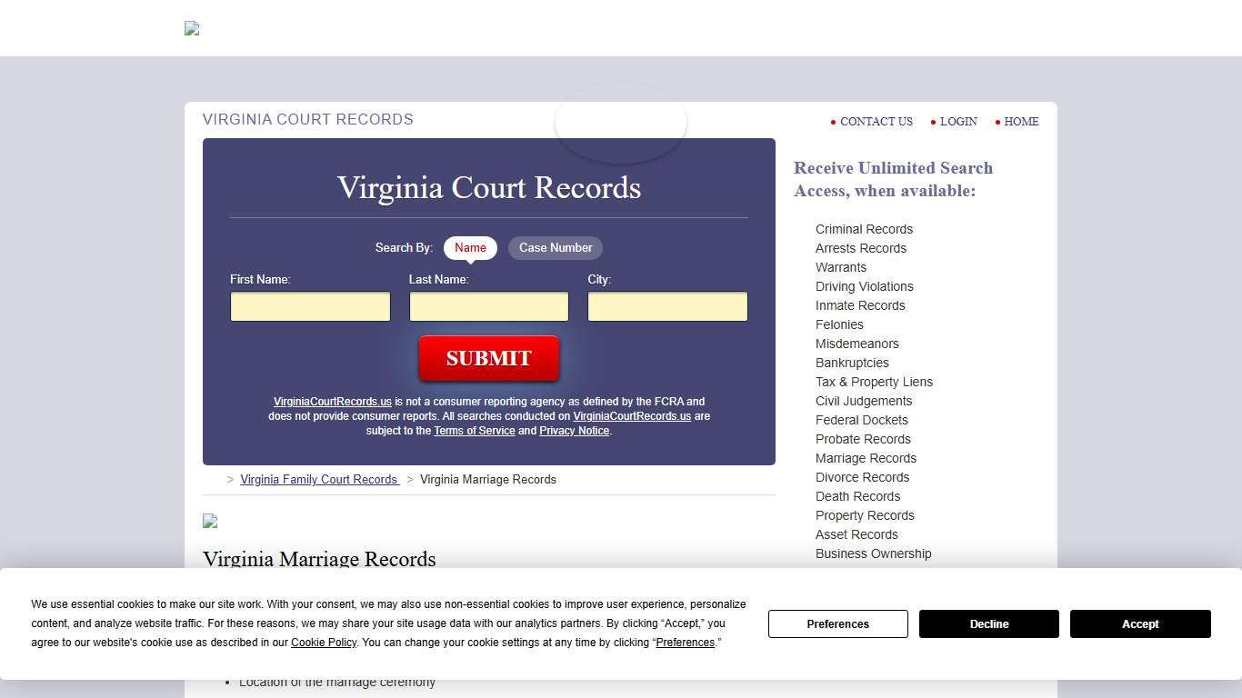 Virginia Marriage Records Search VirginiaCourtRecords.us
